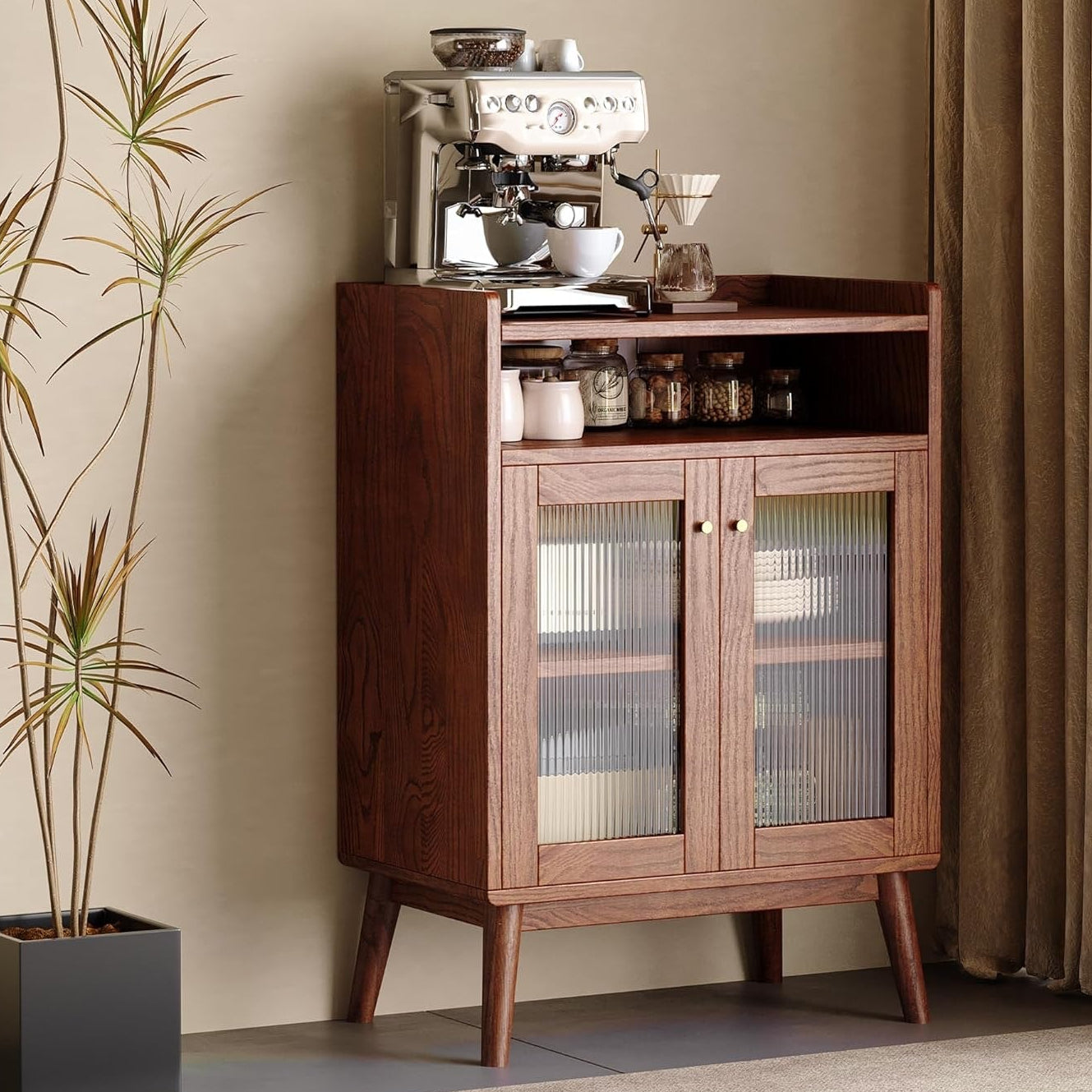 Oak Solid Wood, Solid RubberWood Sideboard Cabinet with Drawer, Display Cabinet