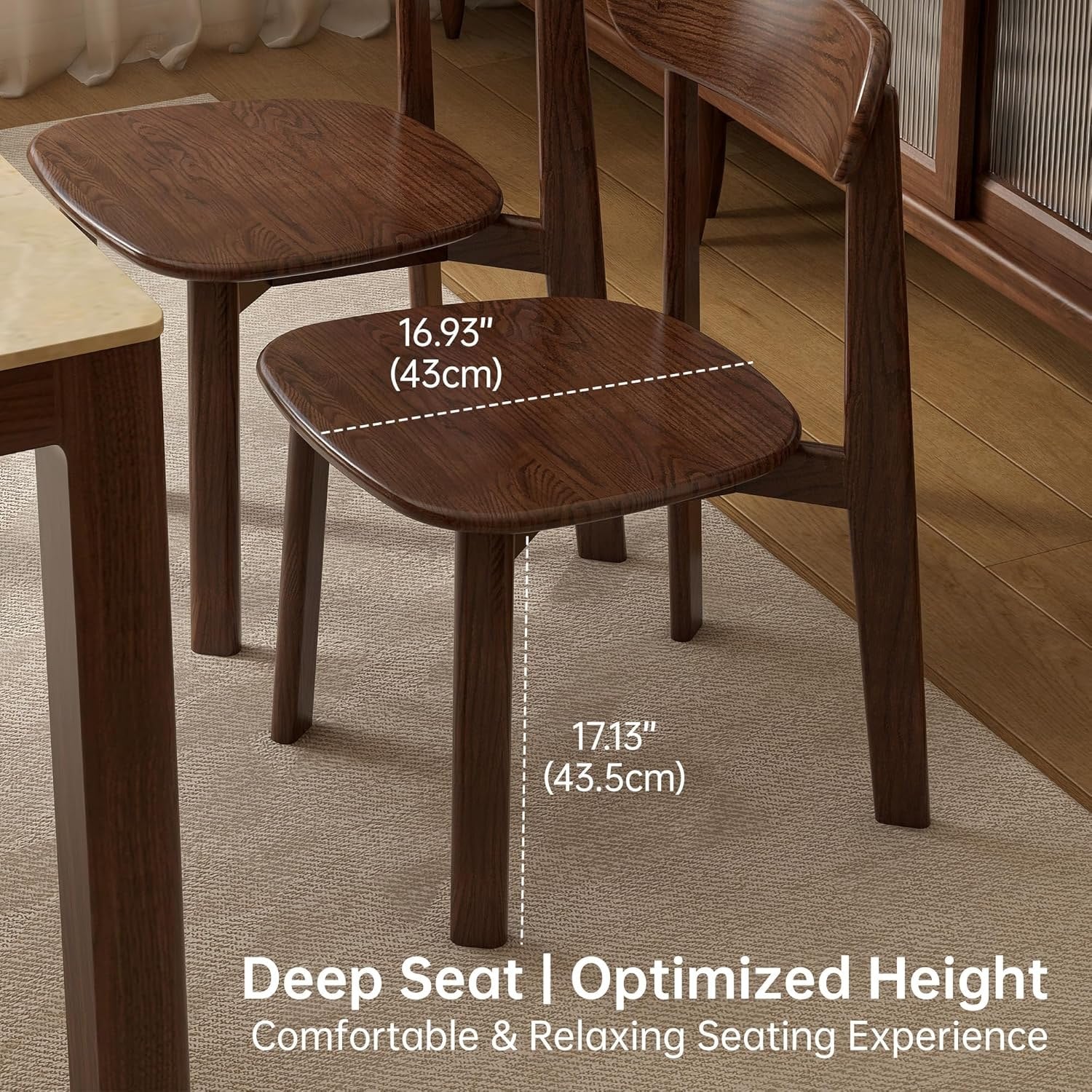 Oak Solid Wood Kitchen Chairs with Curved Backrest