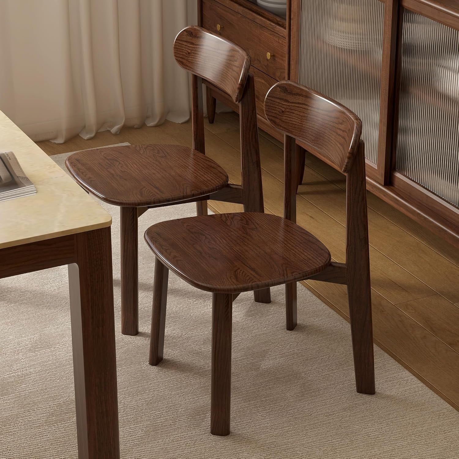 Oak Solid Wood Kitchen Chairs with Curved Backrest