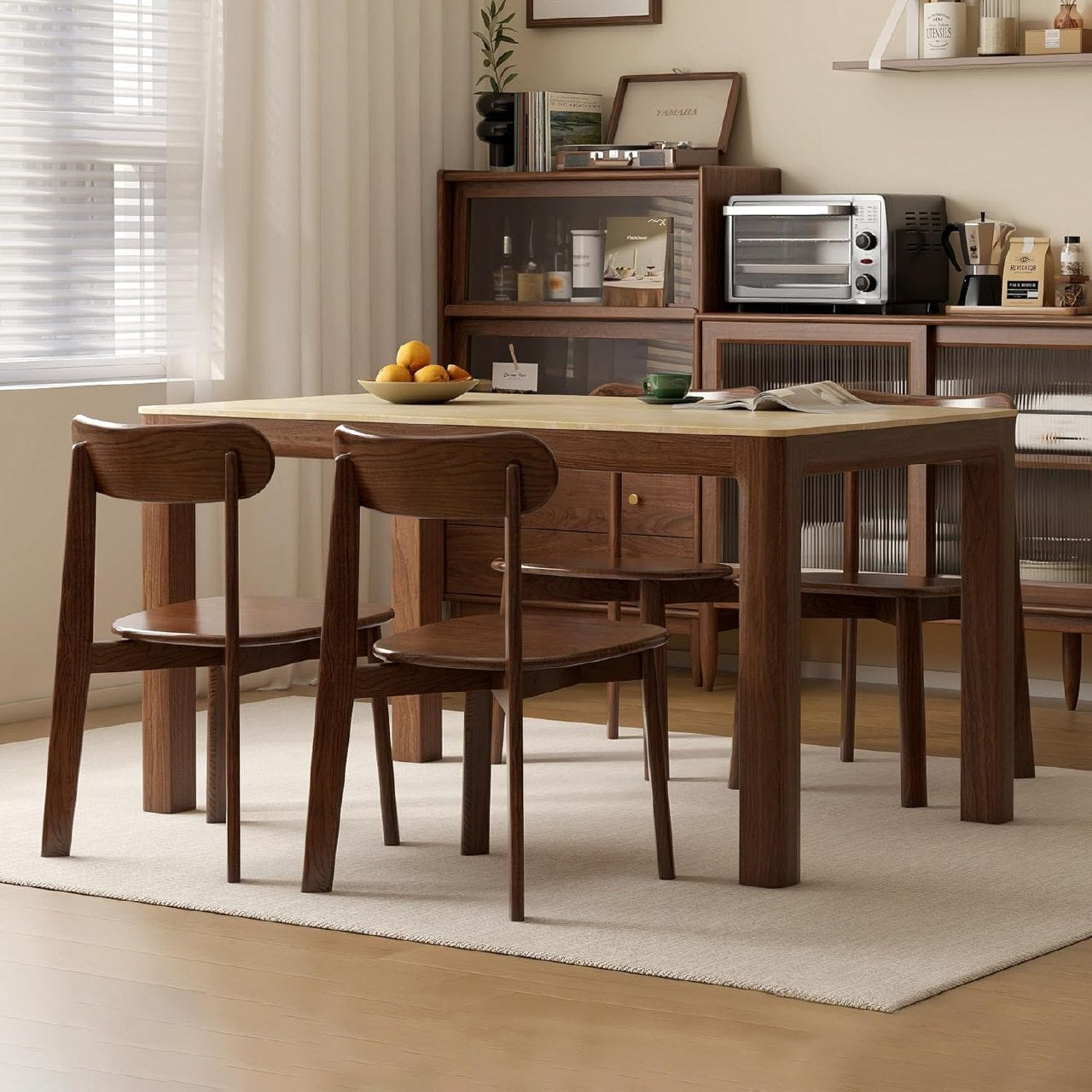 Oak Solid Wood Kitchen Chairs with Curved Backrest