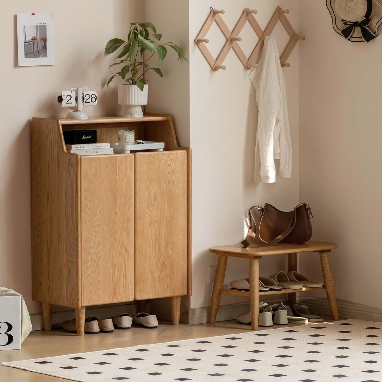 Oak Solid Wood Shoe Entrance Porch Cabinet