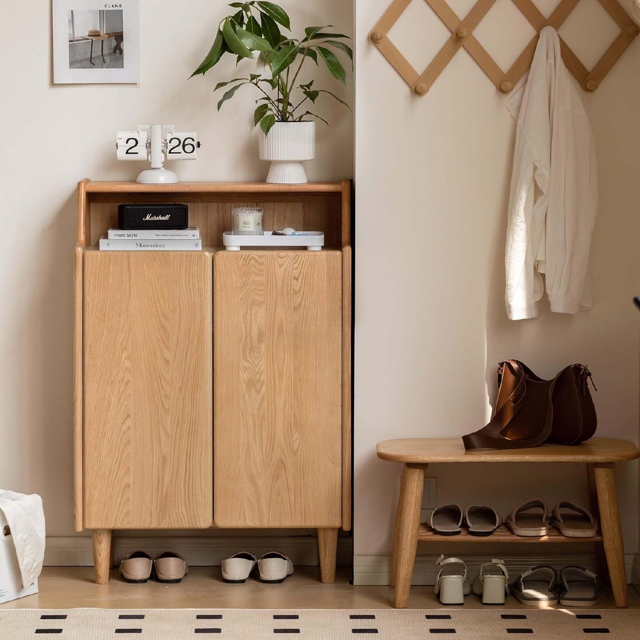 Oak Solid Wood Shoe Entrance Porch Cabinet