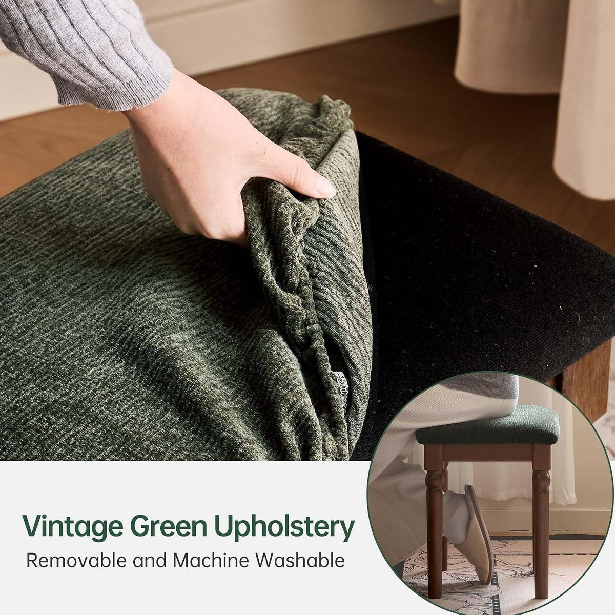 Beech Solid Wood , Rubberwood Traditional Vanity Stool with Turned Legs