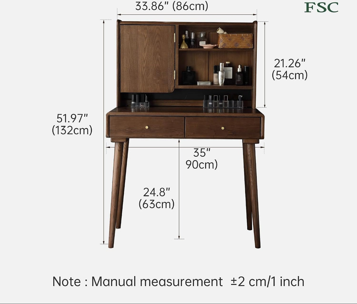 Ash Solid Wood Walnut Color Vanity Table