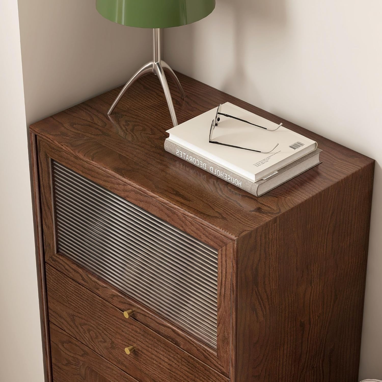 Oak Solid Wood Chest of Drawers Flip Glass Door