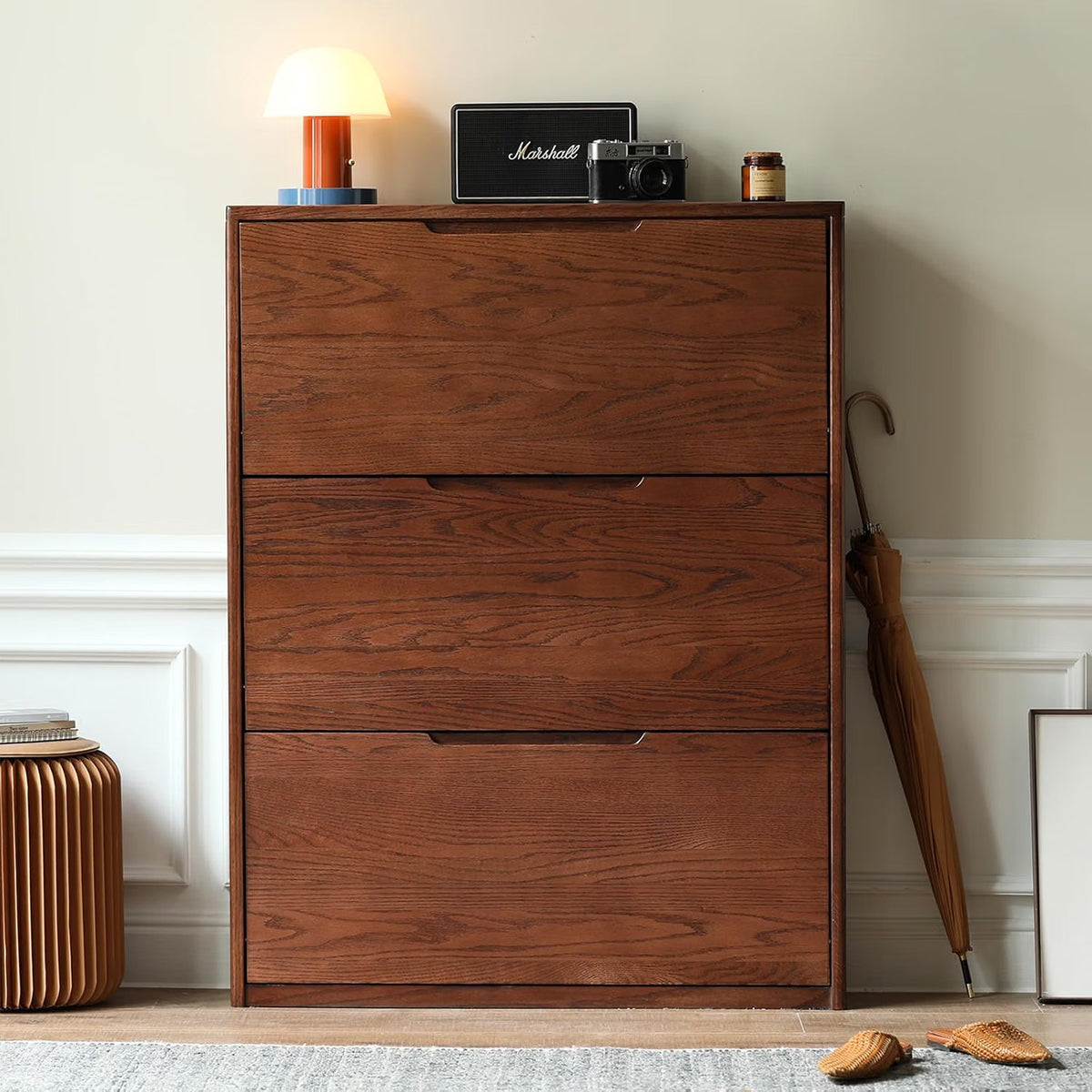 Oak Solid Wood Ultra Thin Shoe Cabinet