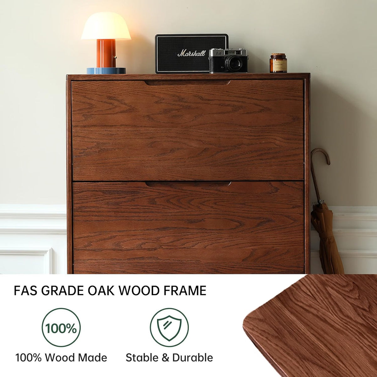 Oak Solid Wood Ultra Thin Shoe Cabinet