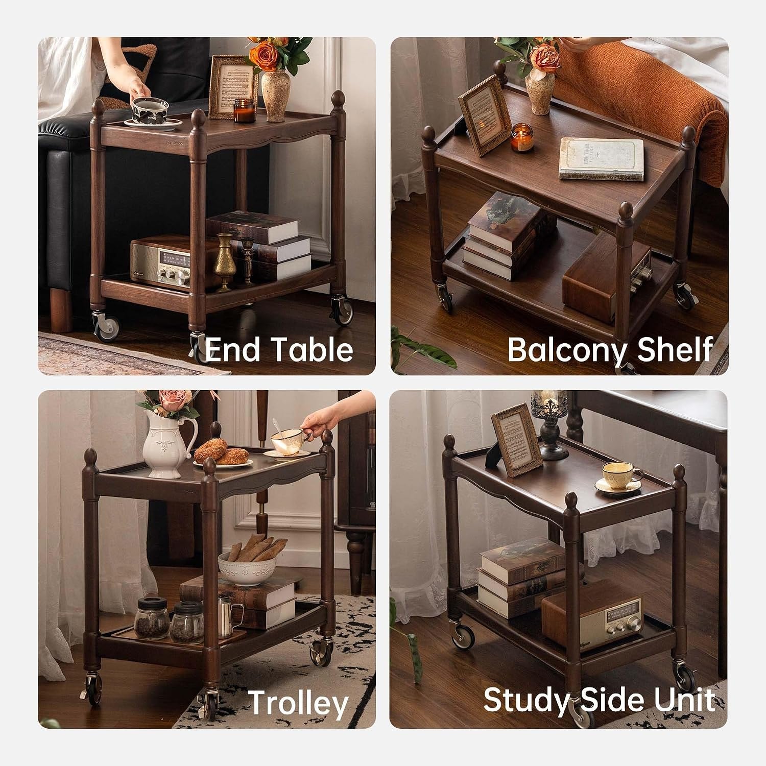 Oak, Poplar Solid Wood Trolley Mobile Side Table