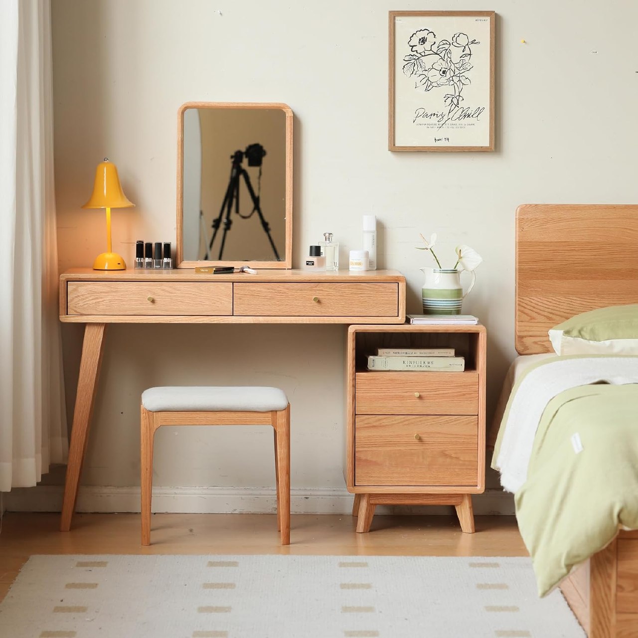 Oak Solid Wood Telescopic Vanity Table Cabinet