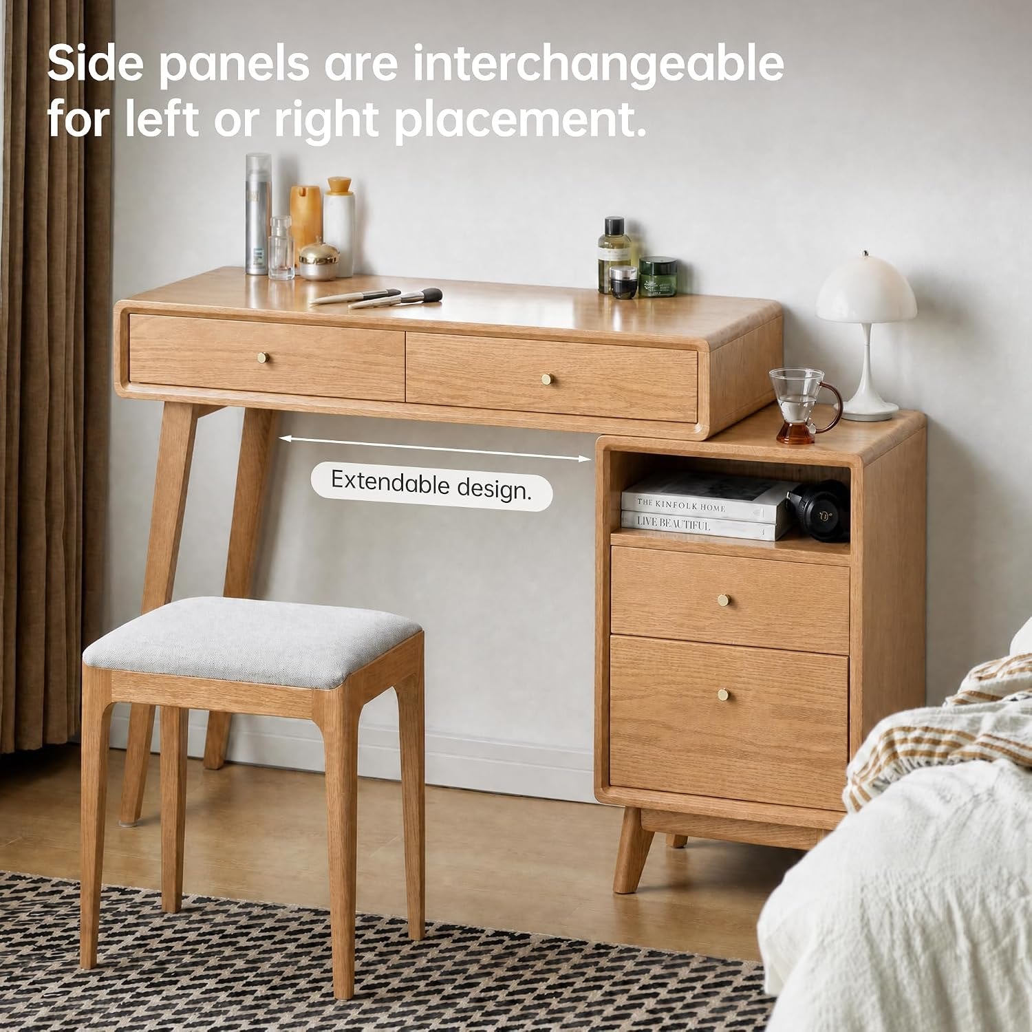 Oak Solid Wood Telescopic Vanity Table Cabinet
