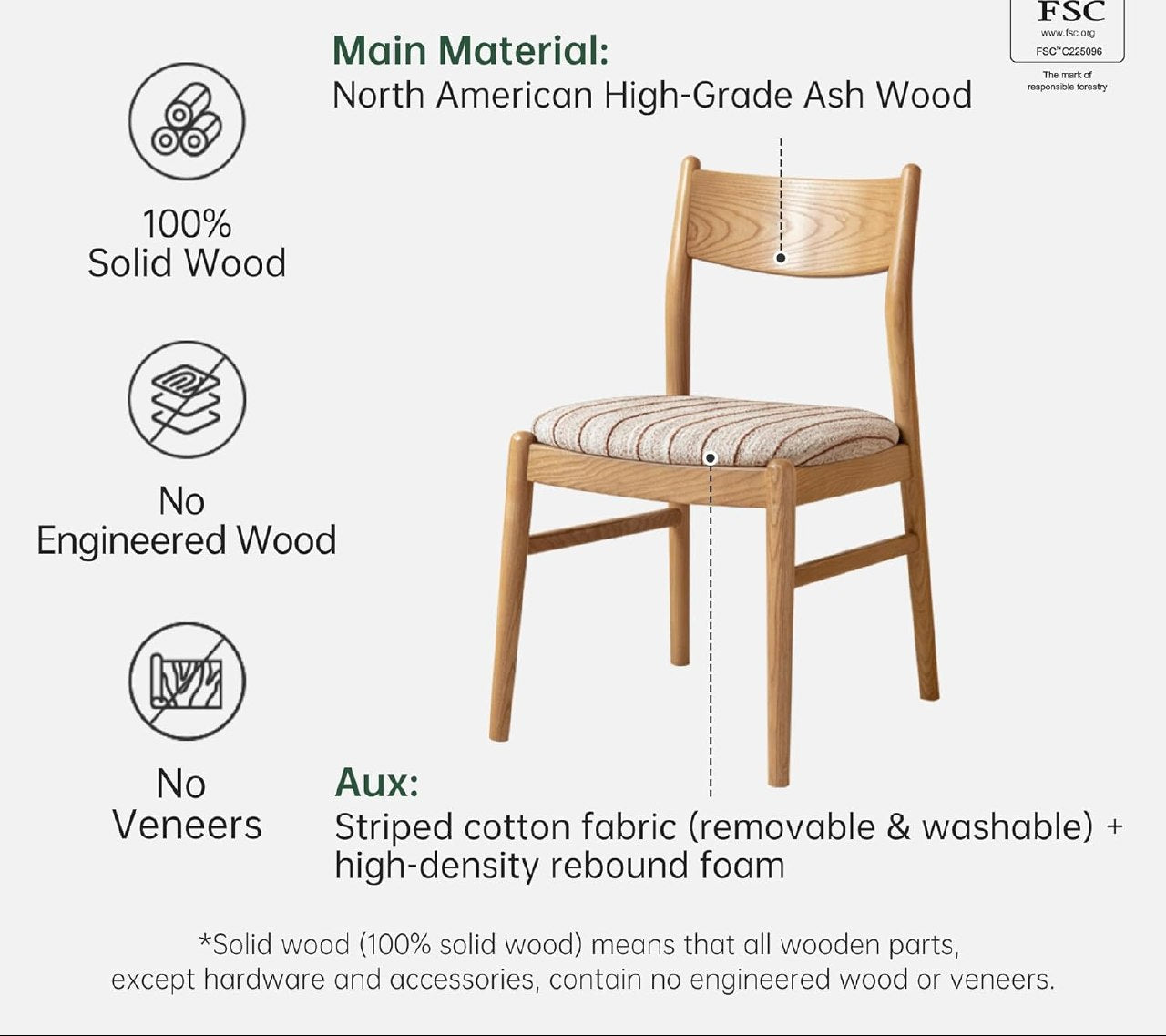 Set Ash, Cherry Wood Solid Wood Dining Chair
