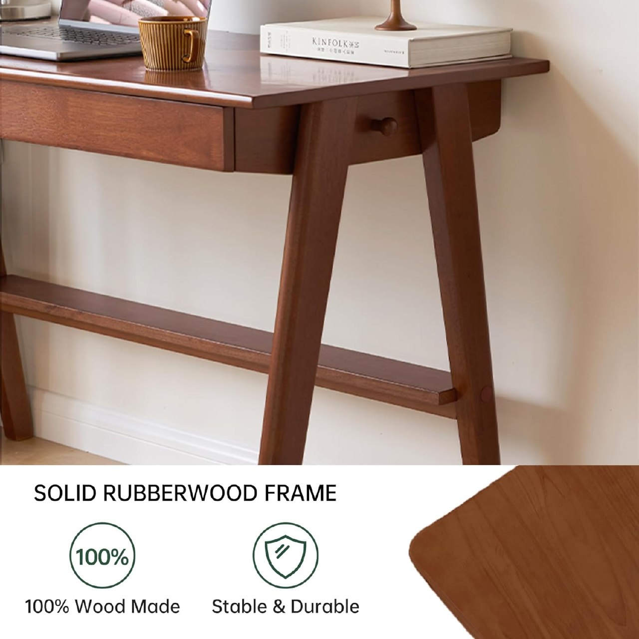 Solid Rubberwood Storage Office Desk