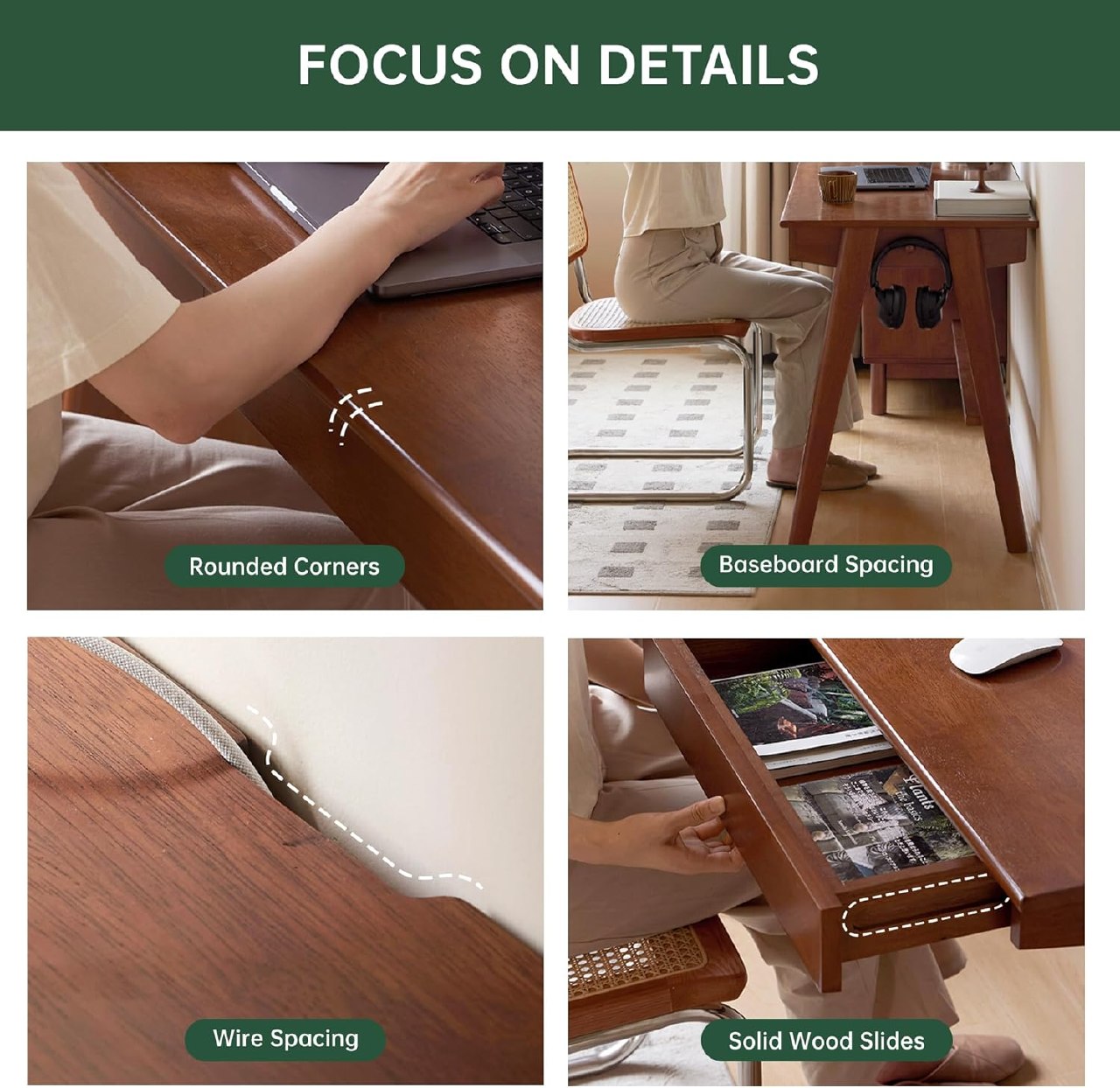 Solid Rubberwood Storage Office Desk