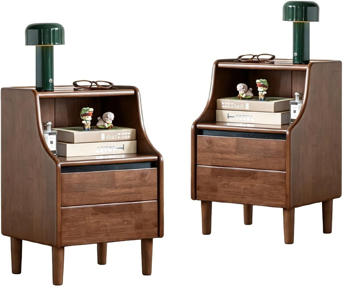 Oak Solid Wood, Solid RubberWood Nightstand with Glass Door with Storage