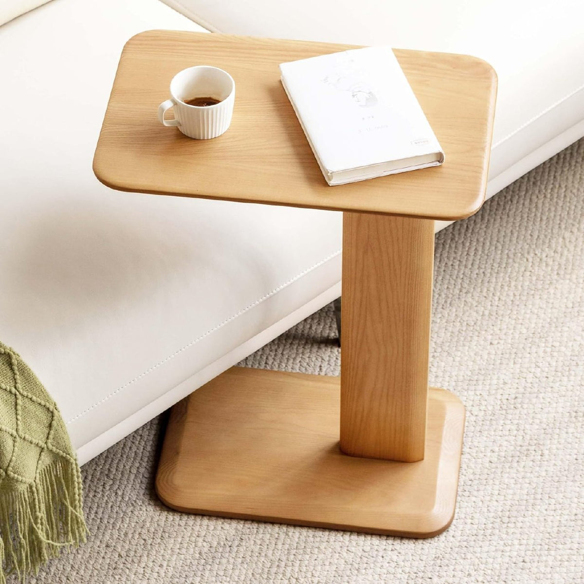 Beech, Solid Rubberwood Chic C-Shaped Side Table