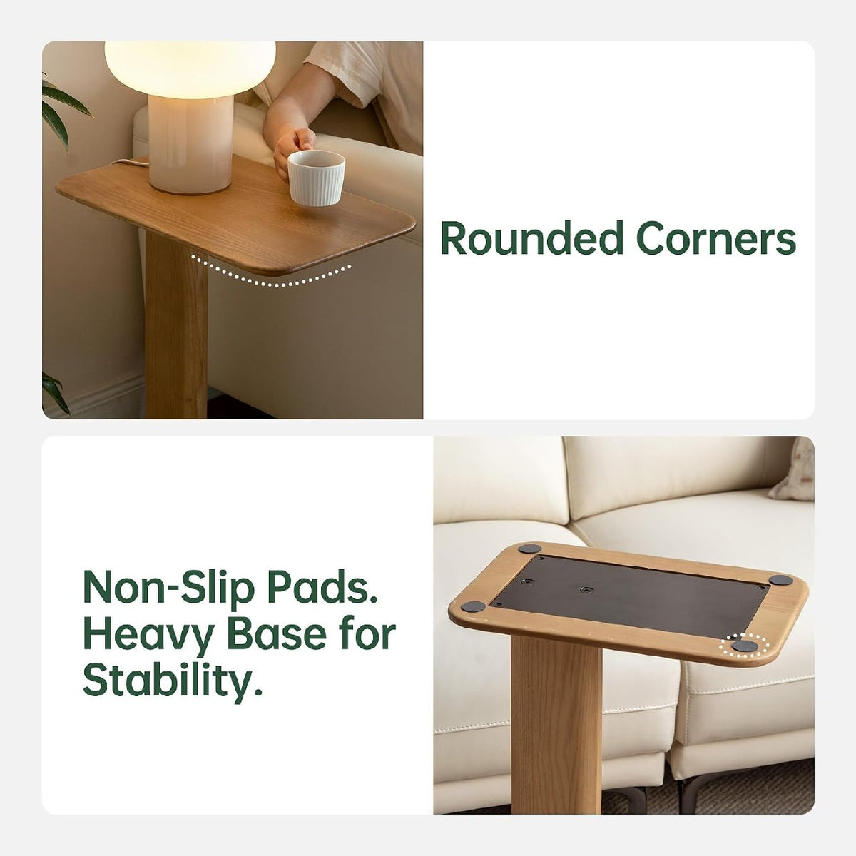Beech, Solid Rubberwood Chic C-Shaped Side Table