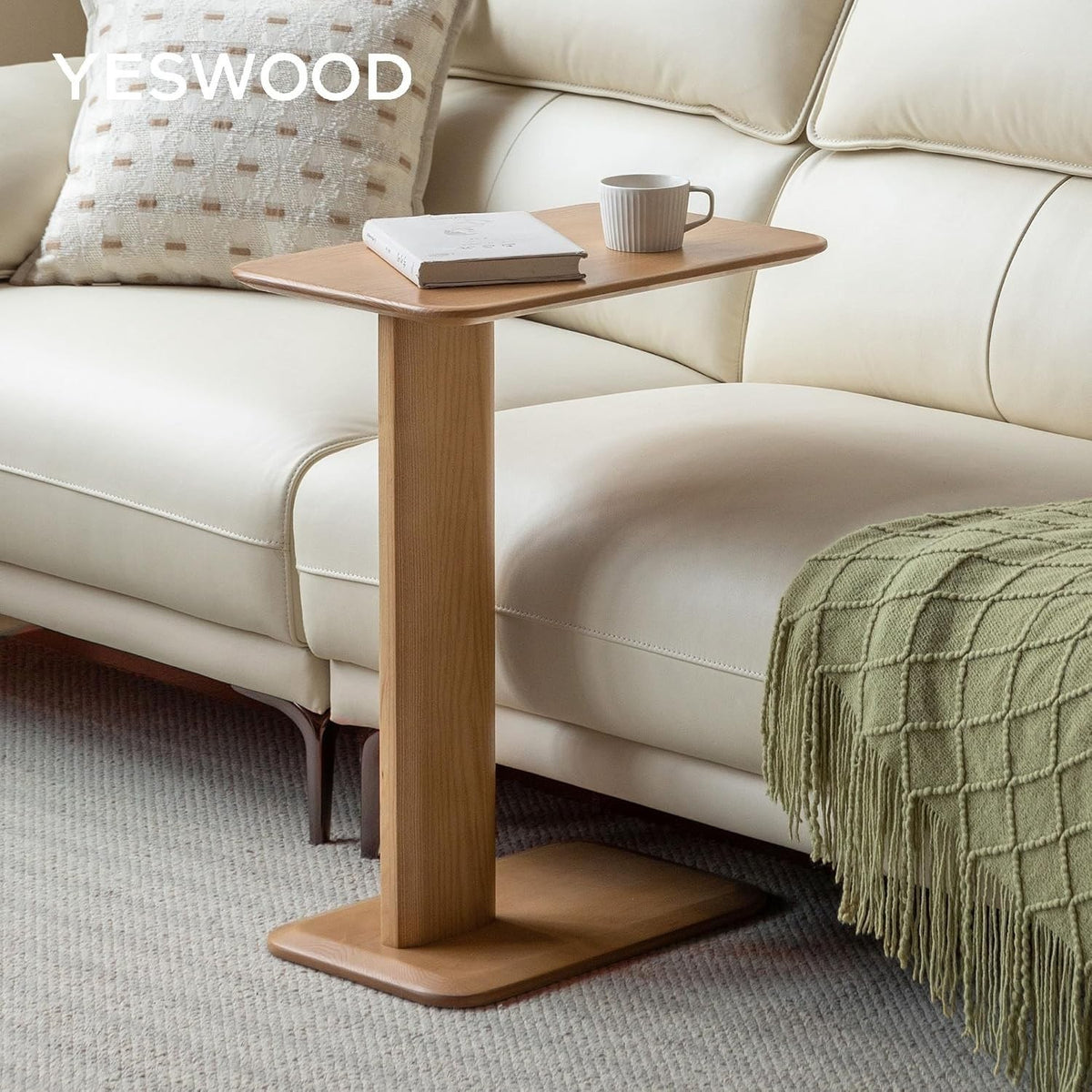 Beech, Solid Rubberwood Chic C-Shaped Side Table
