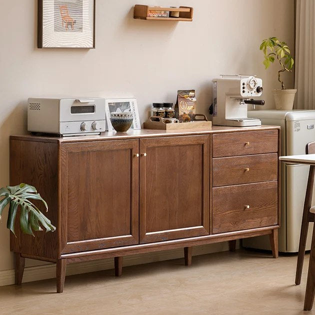 Solid Rubberwood Side Cabinet with Three Drawers and Two Doors