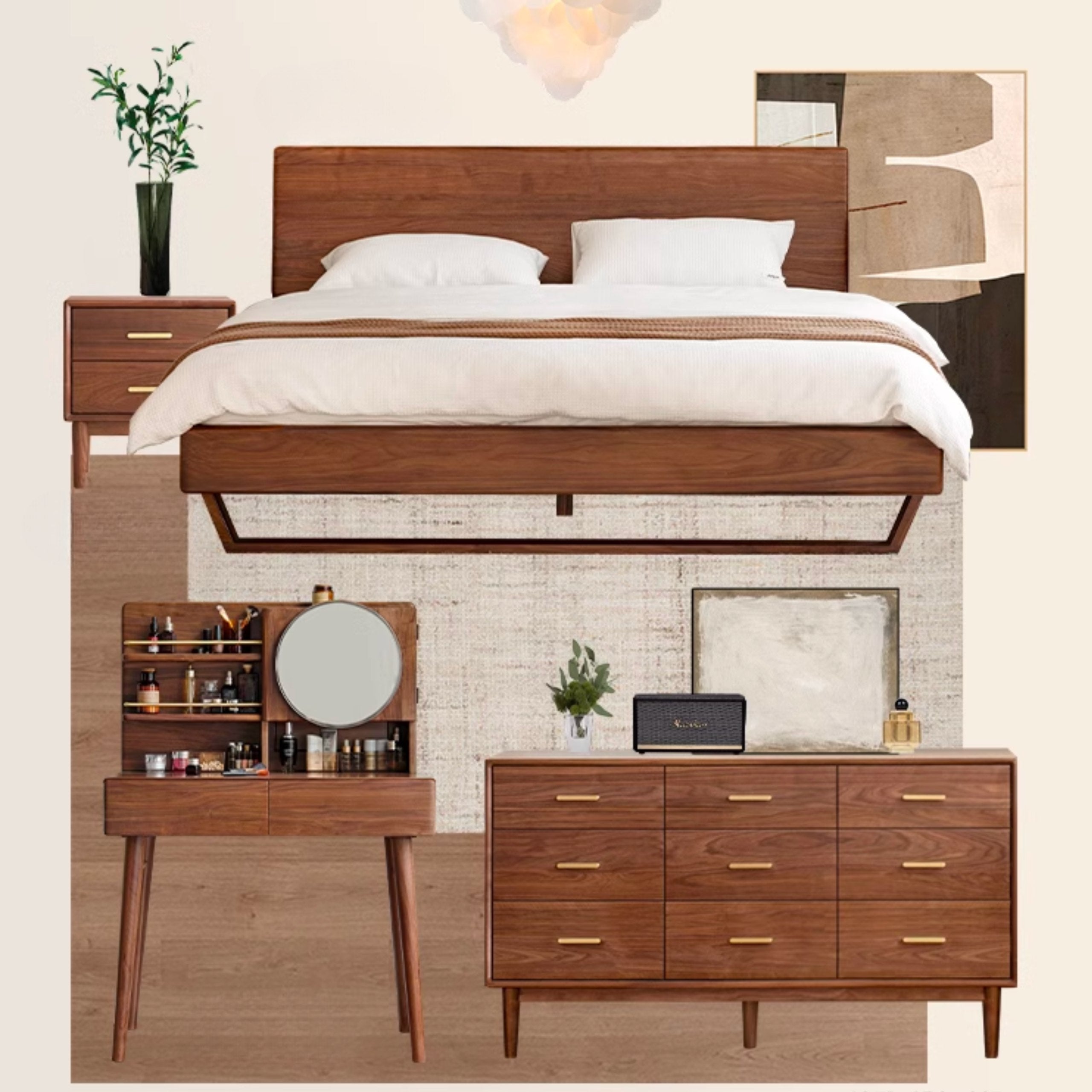 Oak, Black Walnut, Teak Solid Wood Suspended Bed