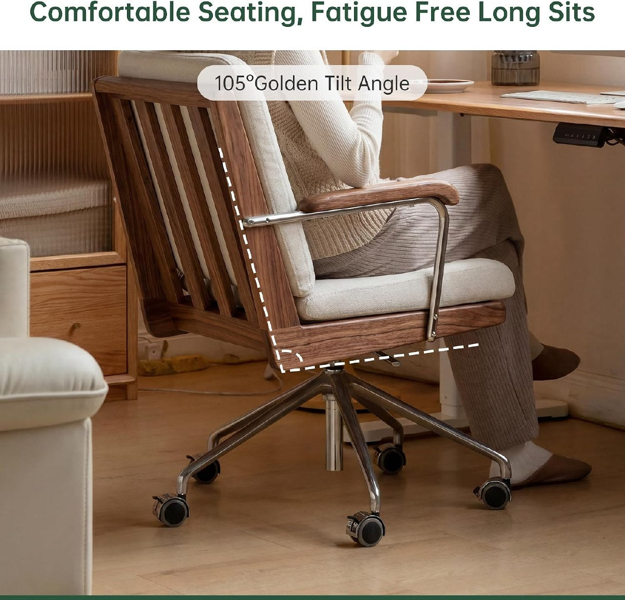 Oak Solid Wood Swivel Office Chair
