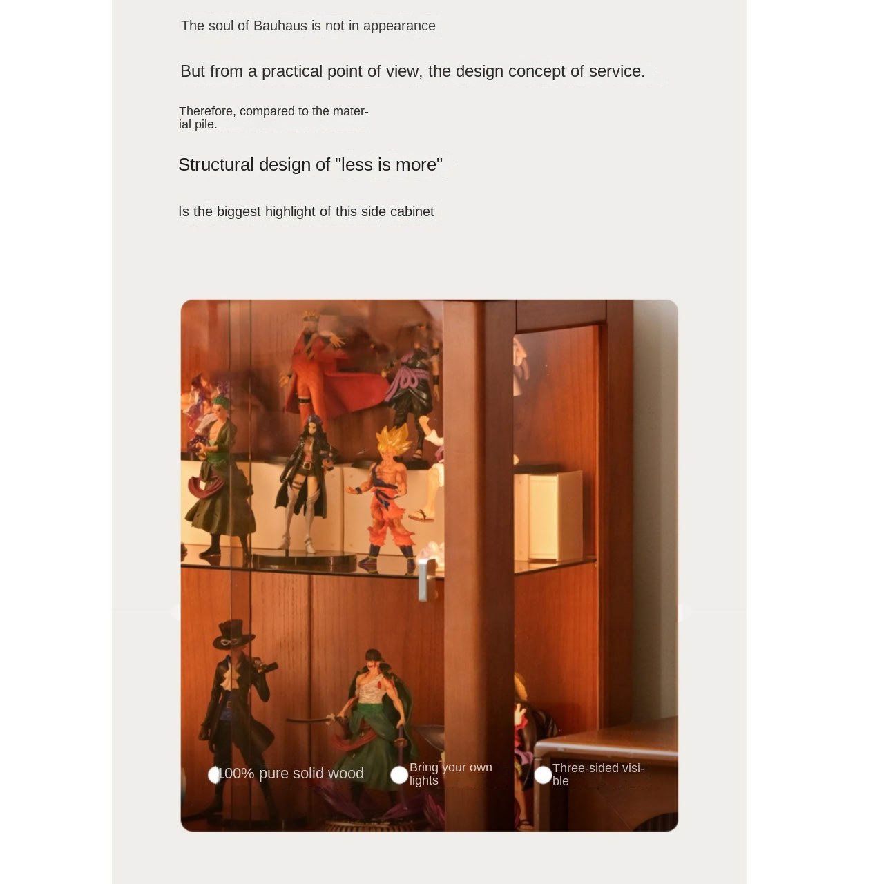 Poplar Solid Wood American Retro Glass Side Cabinet.