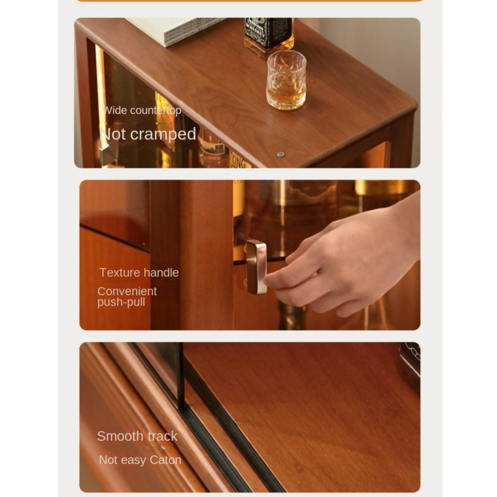 Poplar Solid Wood American Retro Glass Side Cabinet