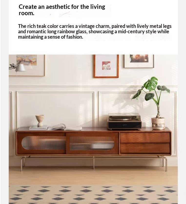 Tulipwood Solid Wood Light French TV Cabinet Sliding Door.