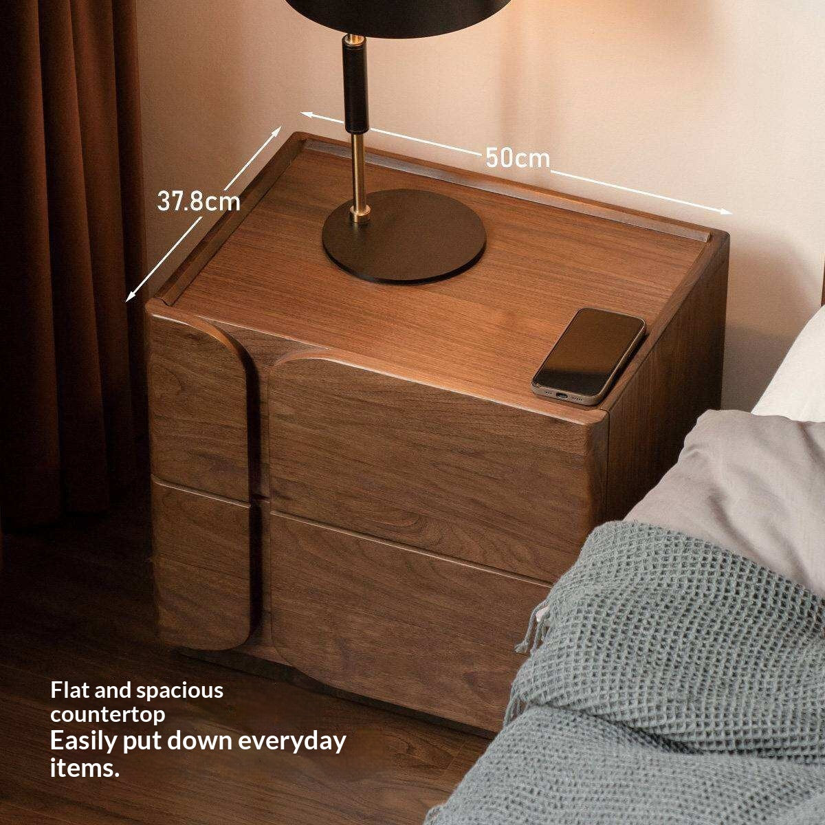 Black Walnut Solid Wood Nightstand with Light Luxury Storage Cabinet