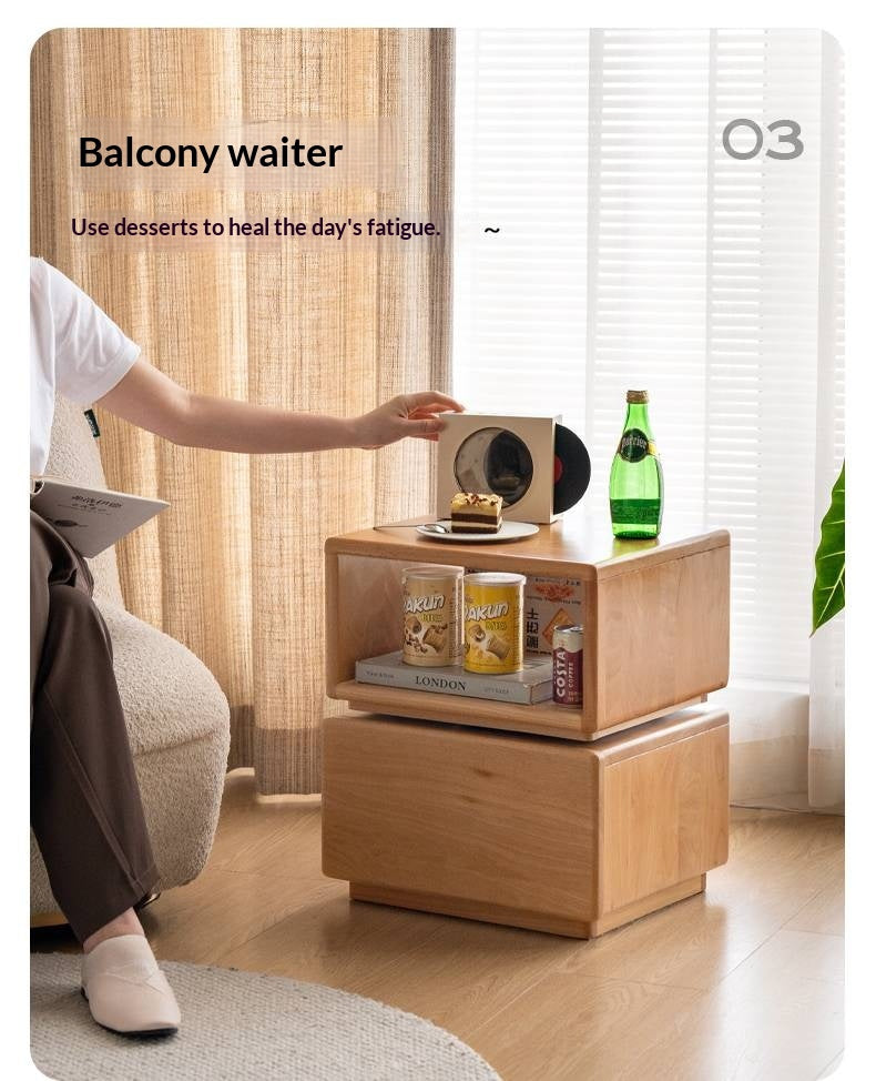 Beech Solid Wood Floor Rotating Side Table