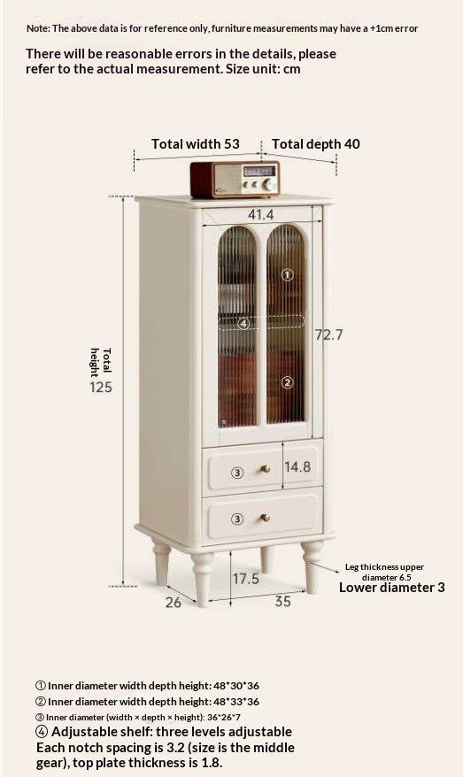 Solid RubberWood French Accent Cabinet with Round Arch Glass Doors and Turned Legs