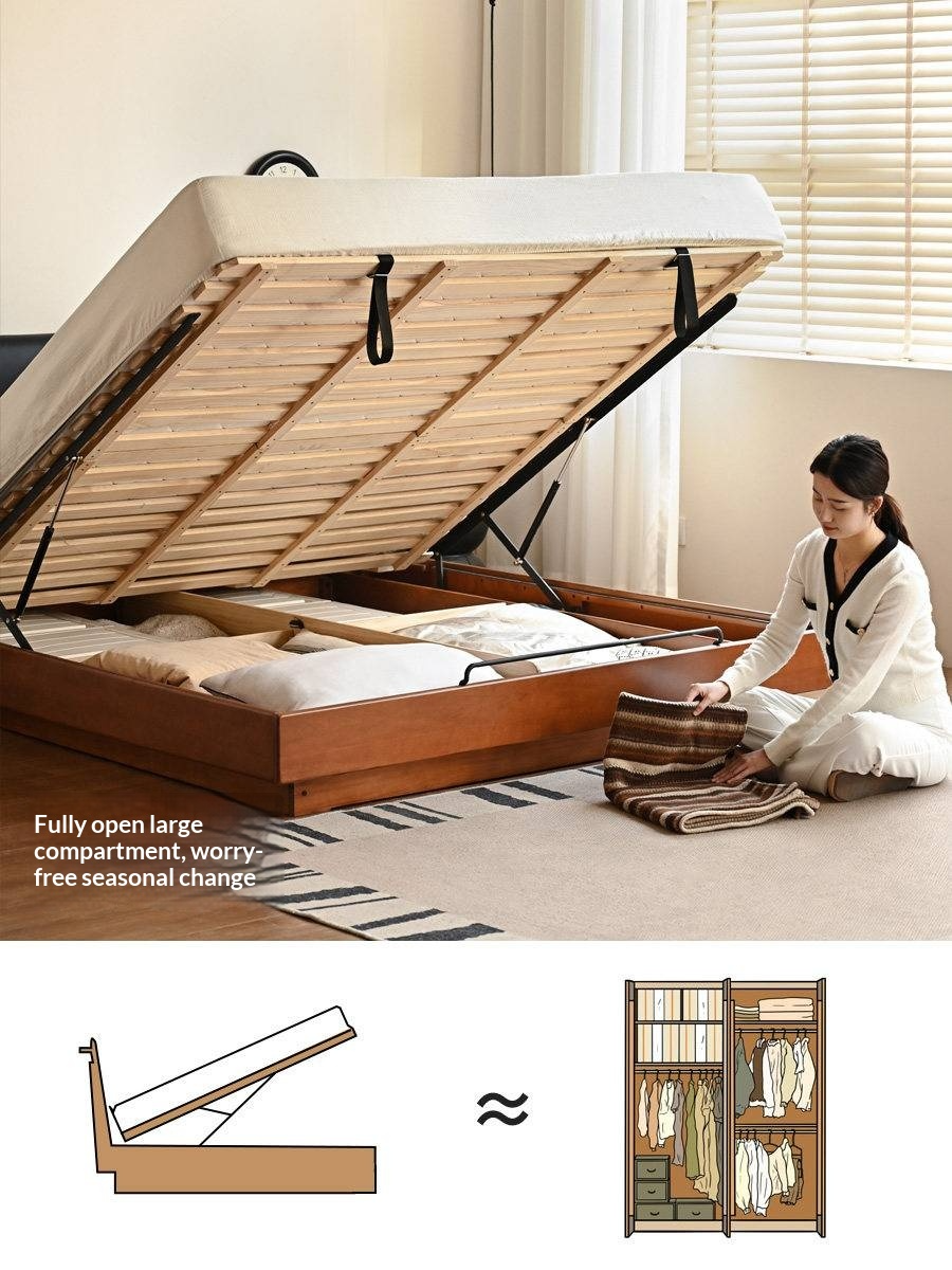 Poplar Solid Wood Box Bed — Upholstered Floating Bed with Bauhaus Style