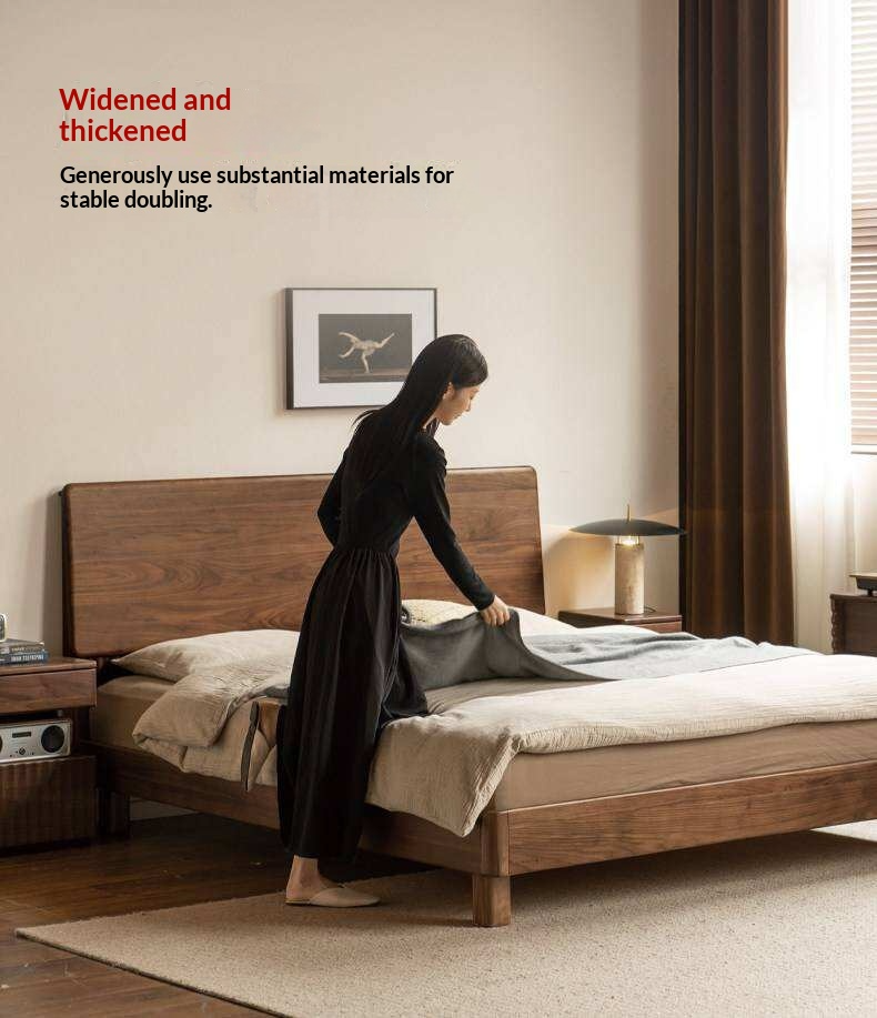 Black Walnut Solid Wood Bed with Italian Light Luxury Design