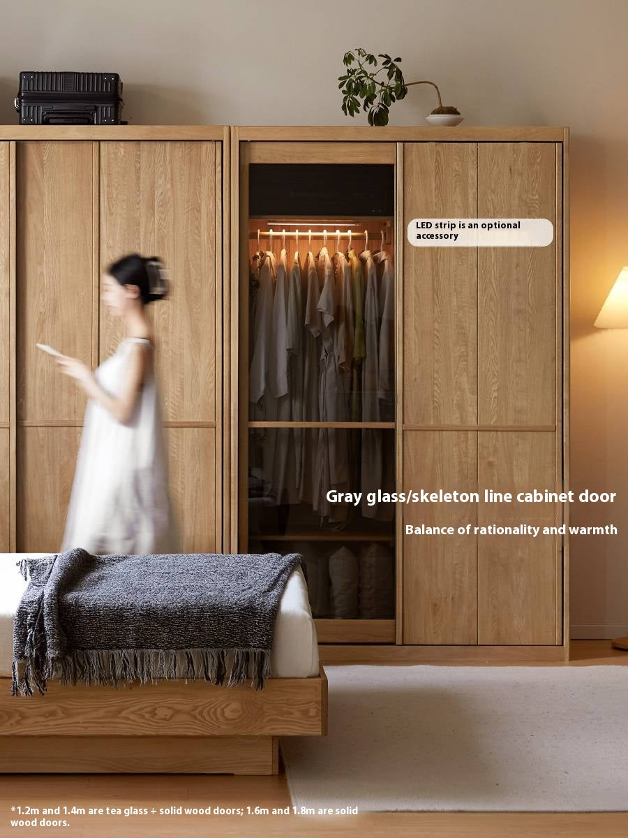 Oak Solid Wood Modern Double Door Wardrobe