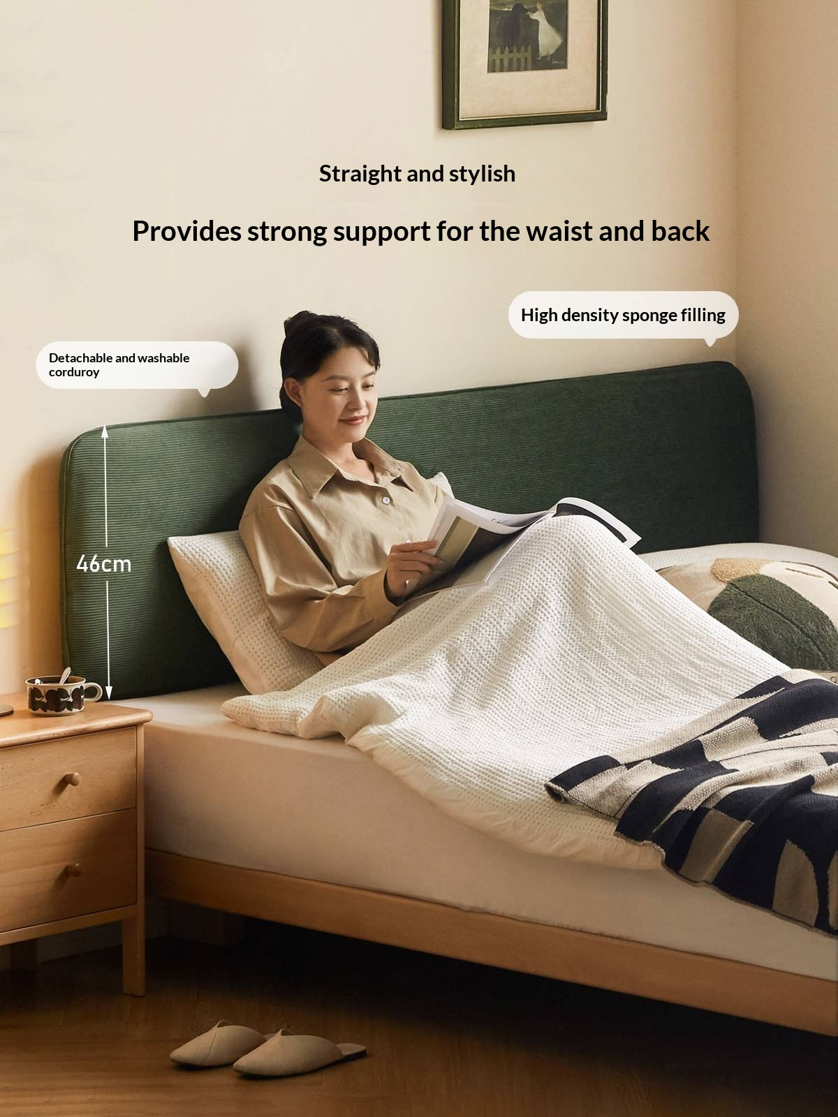 Beech Solid Wood Upholstered Bed — Retro Style with Floating Design, Luminous Light, Luxury Finish