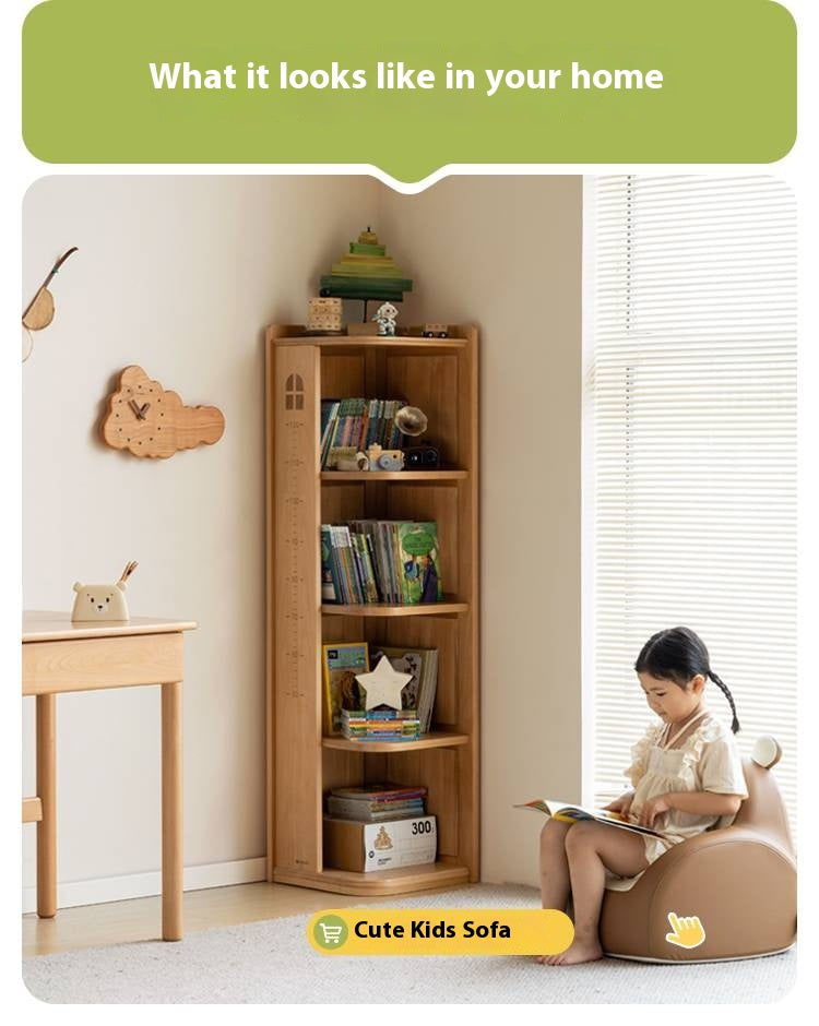 Beech Solid Wood Children's Bookshelf Storage Corner Cabinet