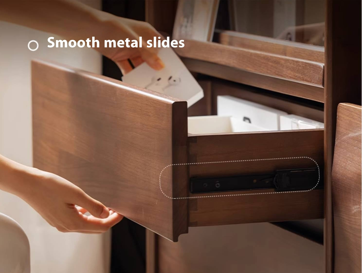 Black Walnut, Fanlongan, Ash Solid Wood Modern Style Side Cabinet.