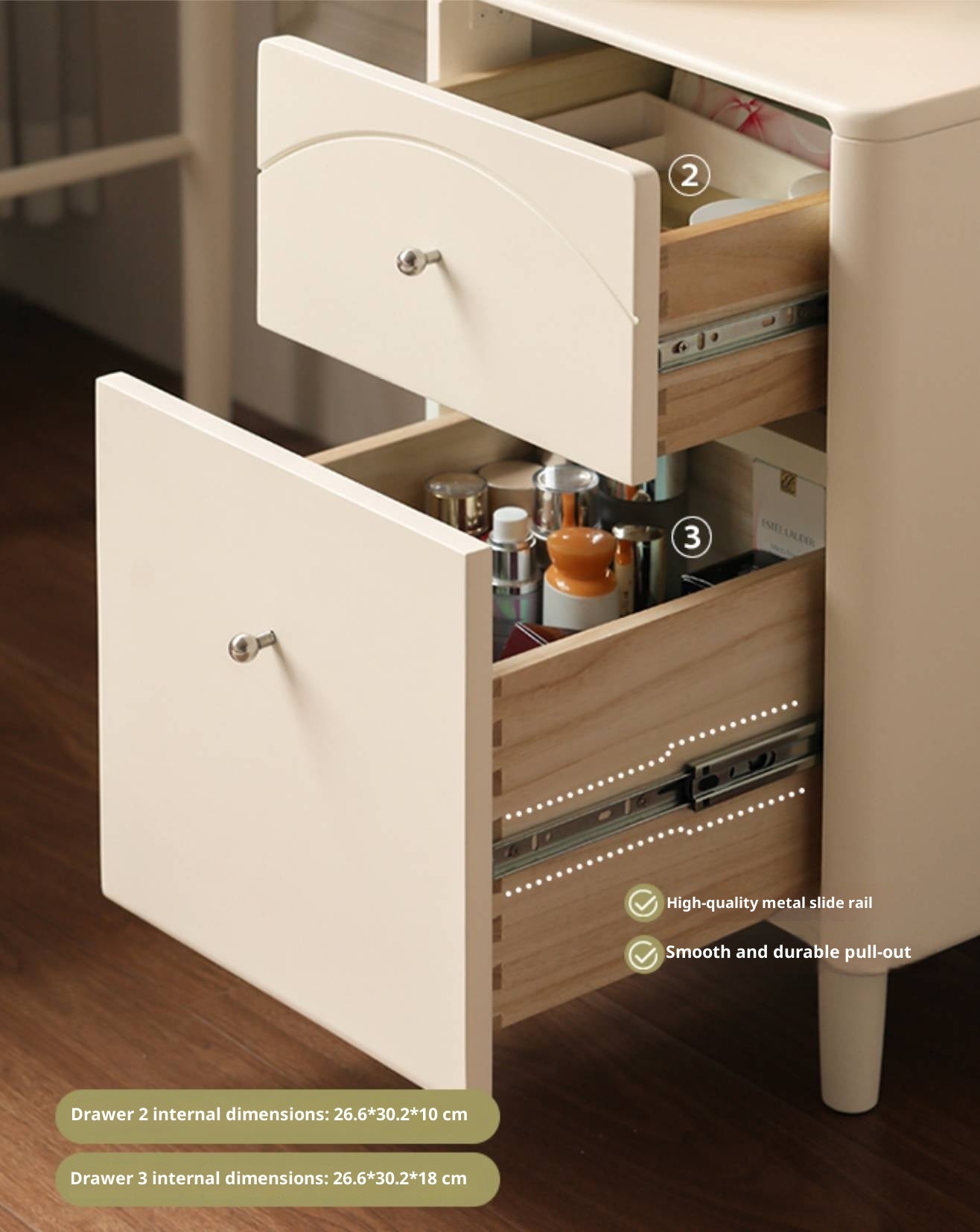 Solid Rubberwood Telescopic Multifunctional Vanity Table