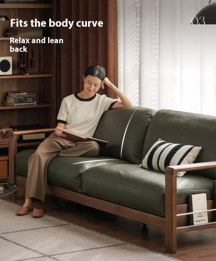 Black Walnut Solid Wood Leather Sofa