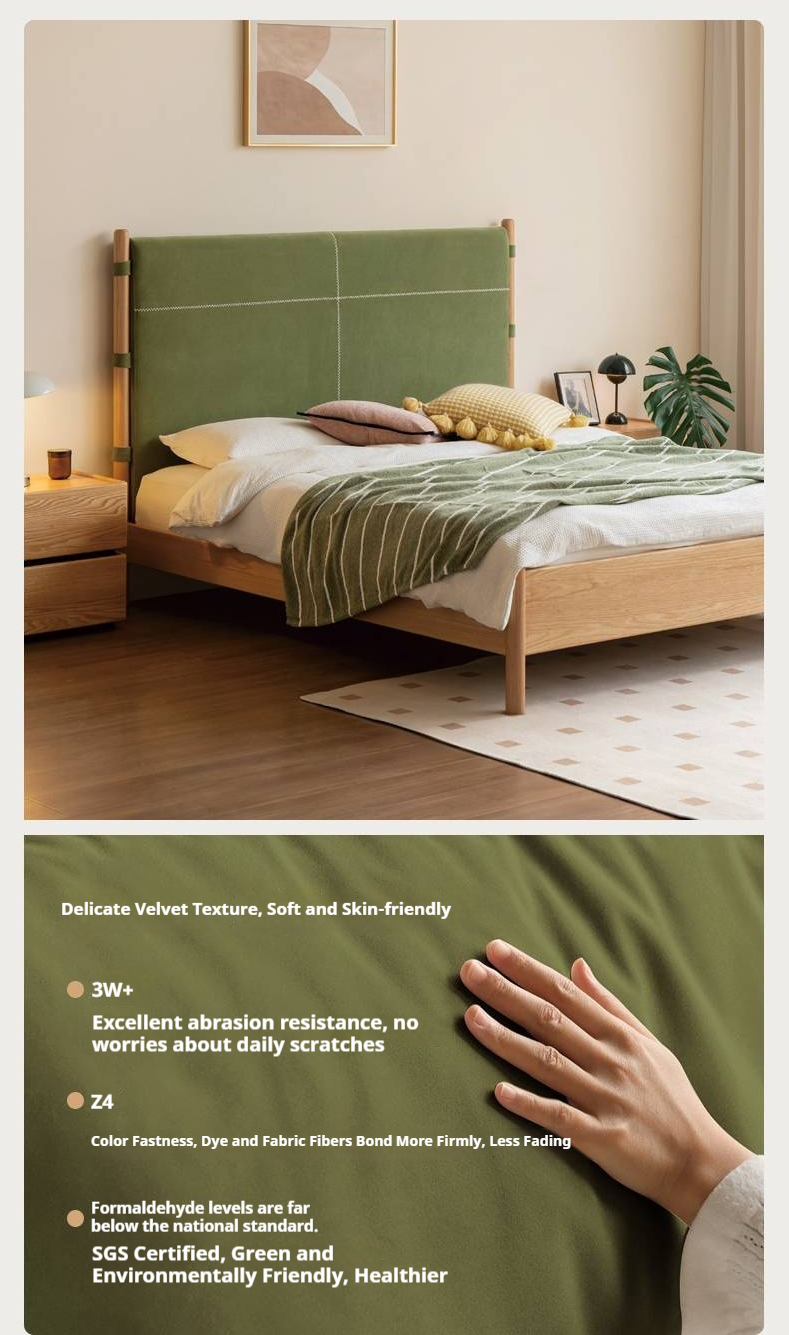 Oak Solid Wood Soft High Backrest Bed Modern Minimalist