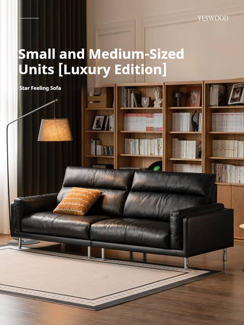 Genuine Leather Italian-Inspired Sofa – Modern High-Back Black Couch