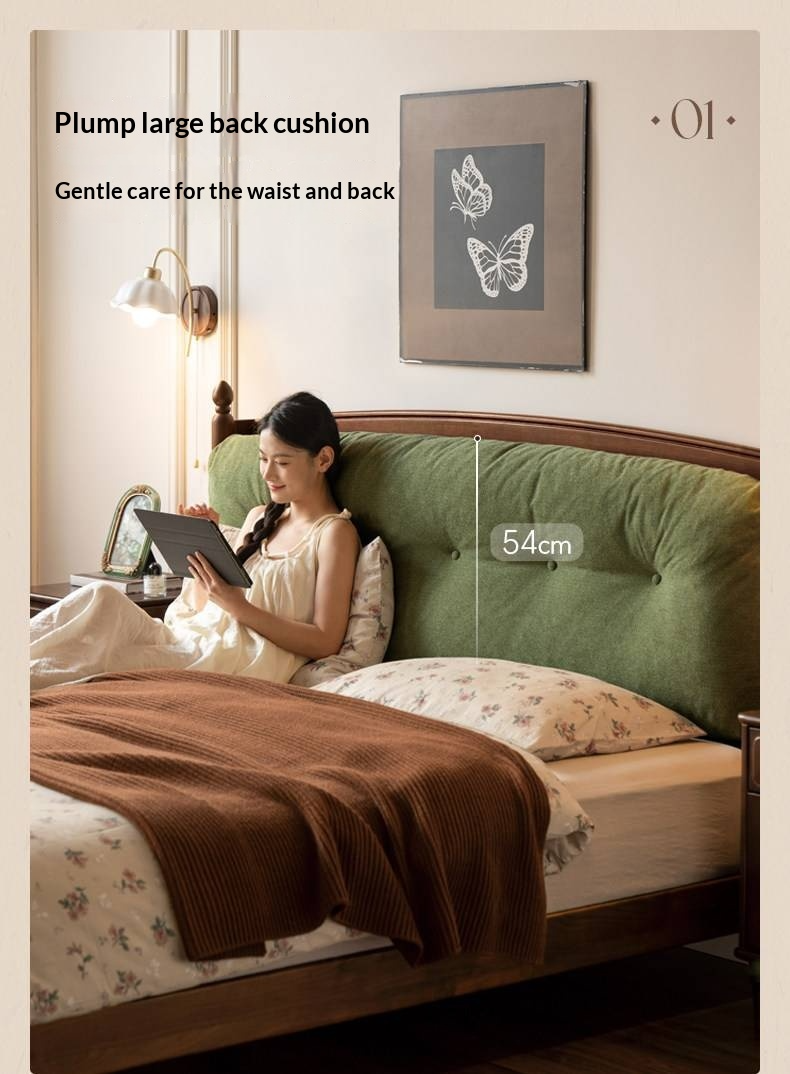 Black Walnut Solid Wood Genuine Leather Soft Bed