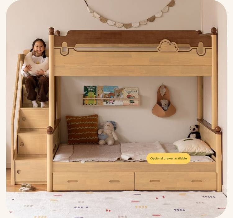 Rubberwood Solid Wood Children's Multifunctional Bunk Bed
