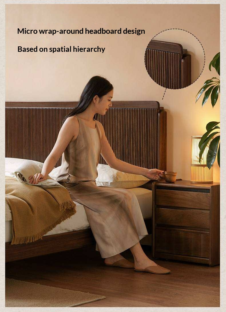 Ebony Solid Wood Bed with Vertical Fluted Panel Headboard and Block Legs