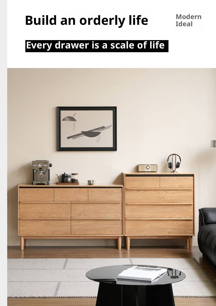 Oak, Ash Solid Wood Modern Storage Drawer Cabinet