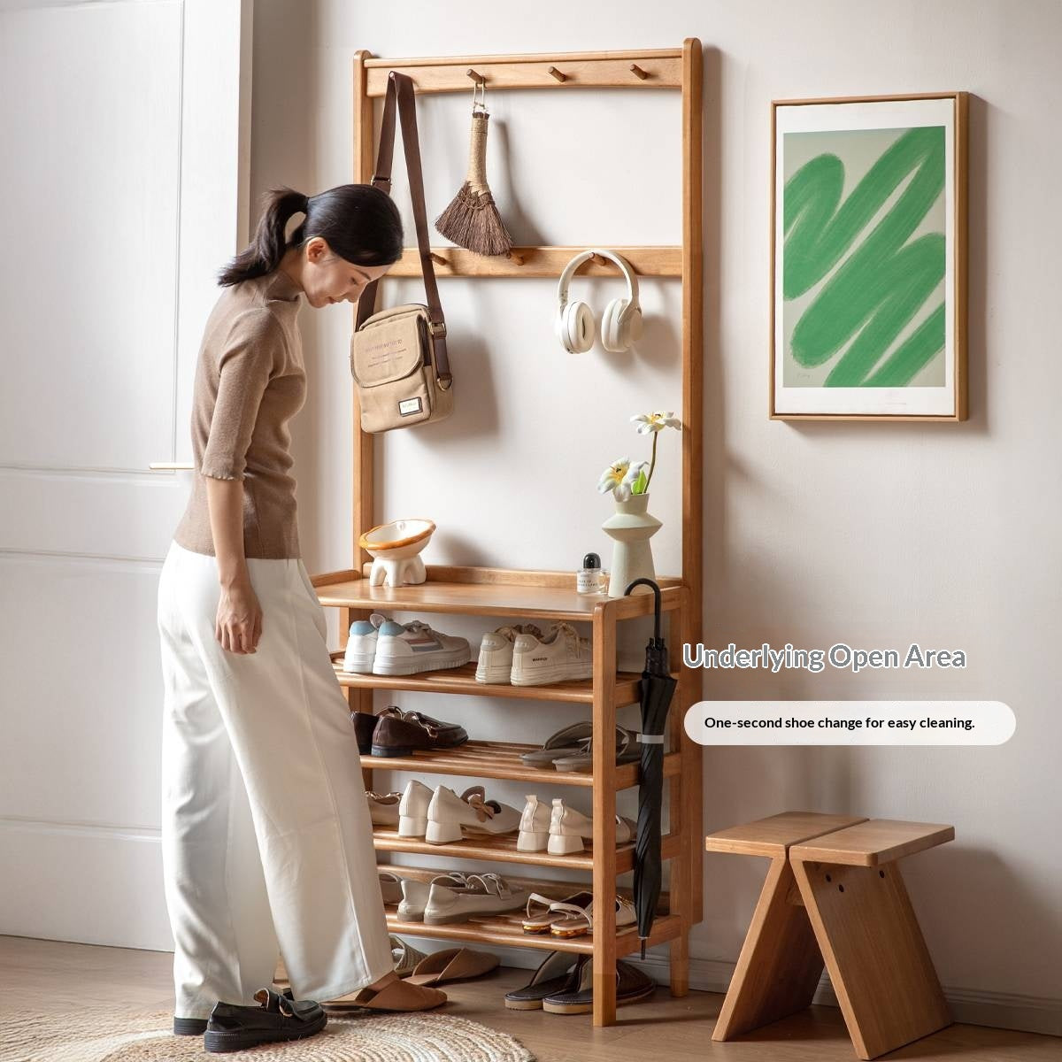 Solid RubberWood Multi-Tiered Shoe Rack For Shoes, Clothes And Hats