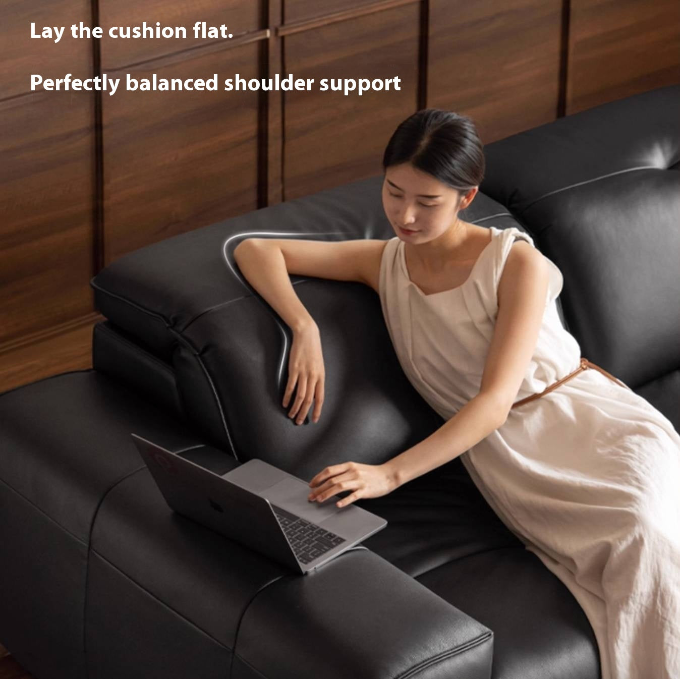 Leather Black High Back Straight Sofa