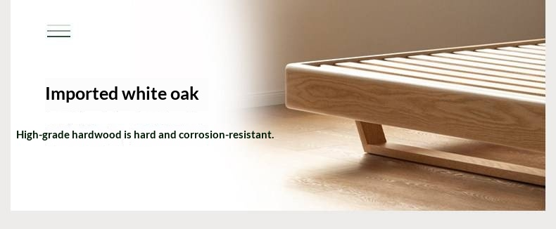 Oak Solid Wood Bed — Italian Light Luxury with White Genuine Leather and Soft Backrest