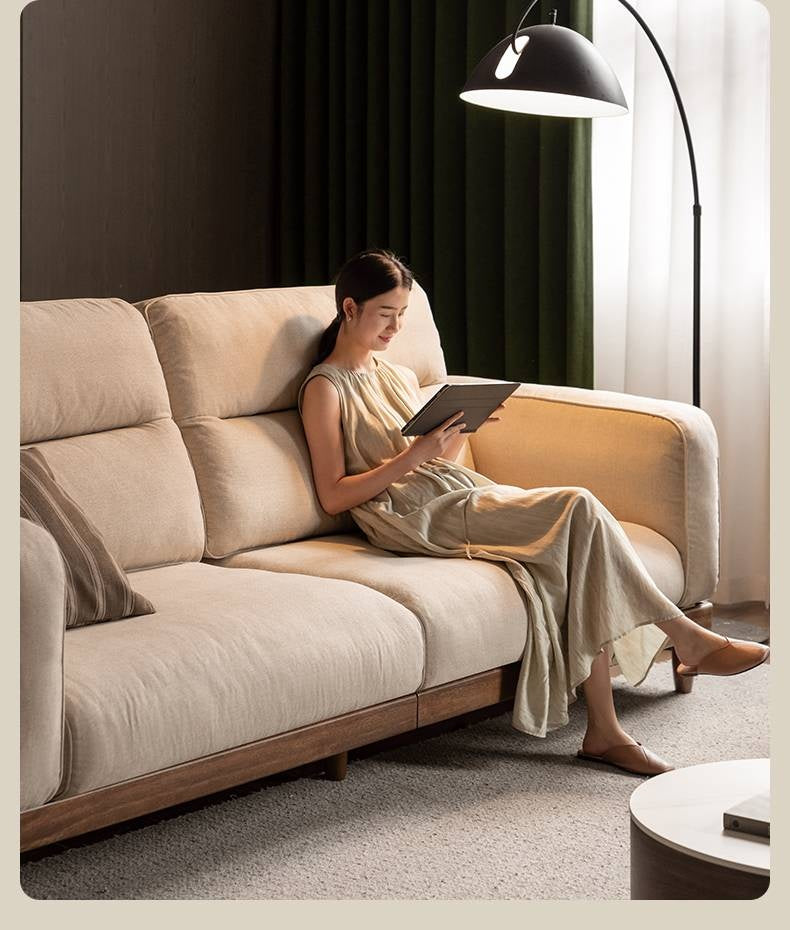 Sandalwood, Ash Solid Wood Genuine Leather, fabric High-Back Sofa
