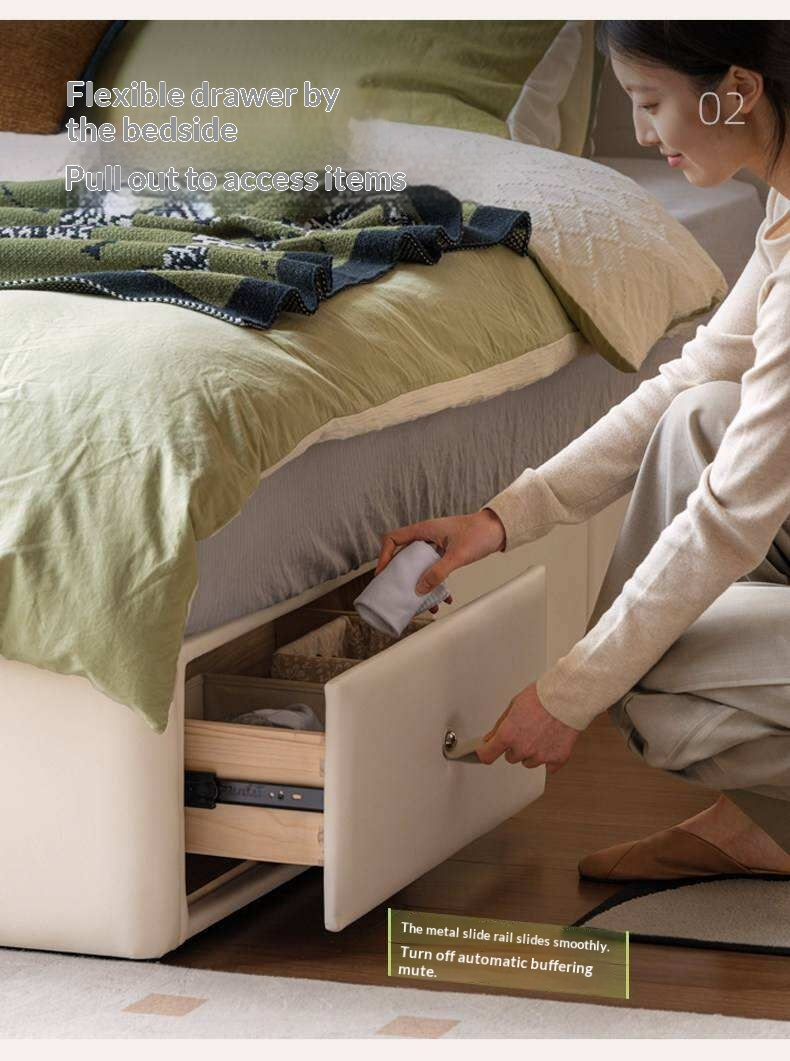 Upholstered Storage Platform Bed, Modern Minimalist White Eco Leather Tatami Bed with Box Storage