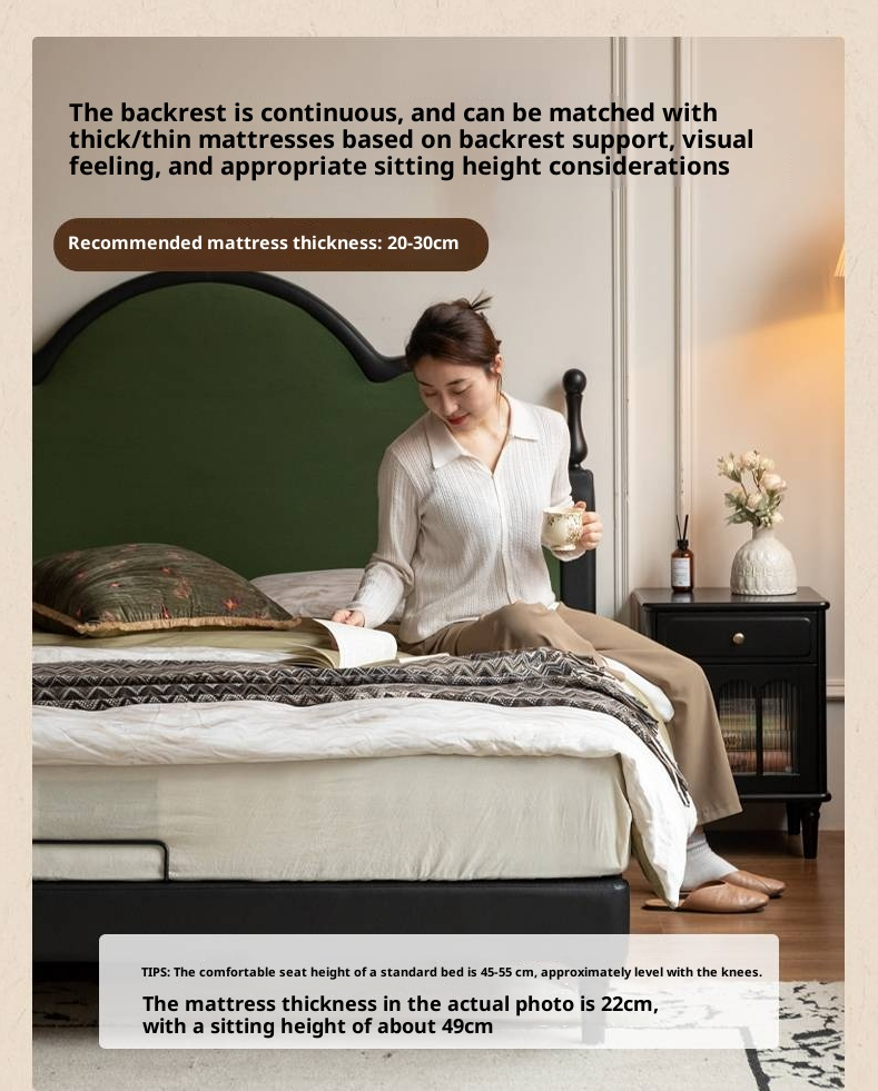 Fabric Soft Velvet Bed French Retro Style